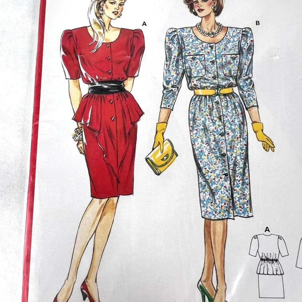 Burda 5376 Sewing Pattern Misses Dresses With Peplum‎ Shoulder Pads Size 12 - 20